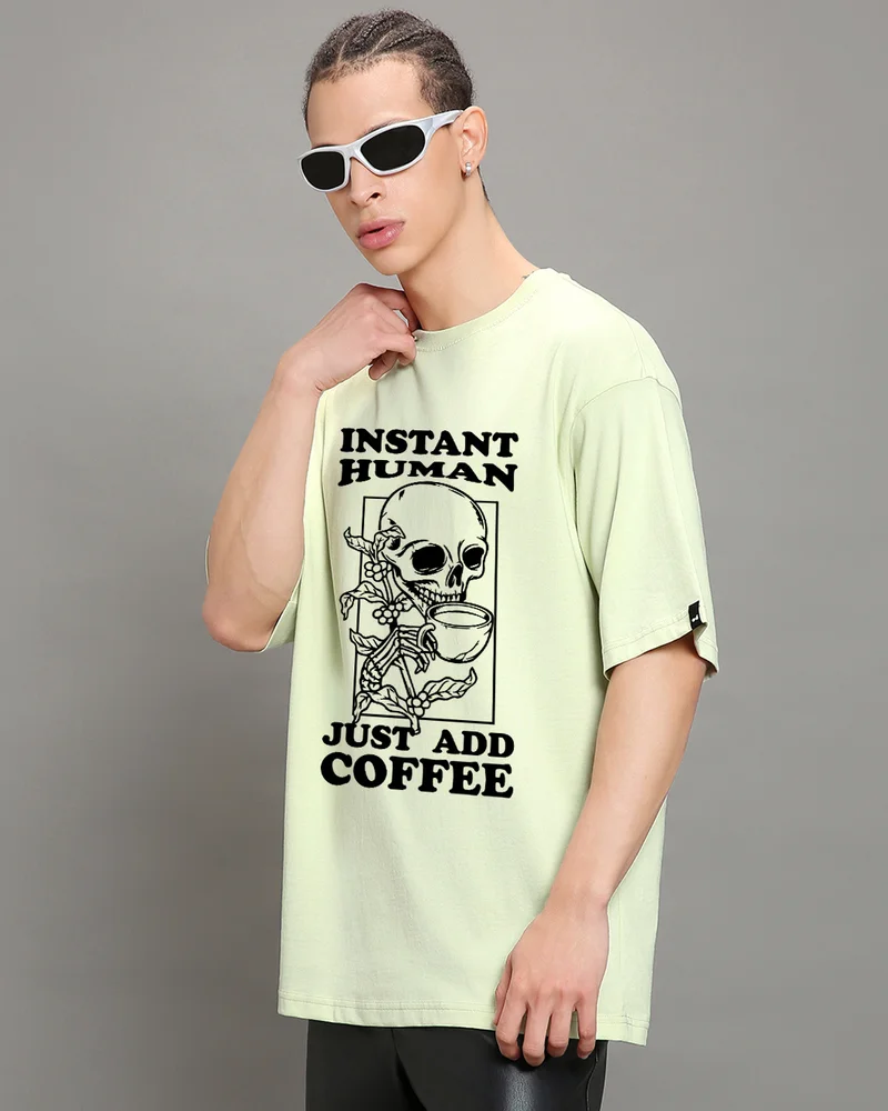 bewakoof Men's Fog Green Instant Human Graphic Printed Oversized T-shirt